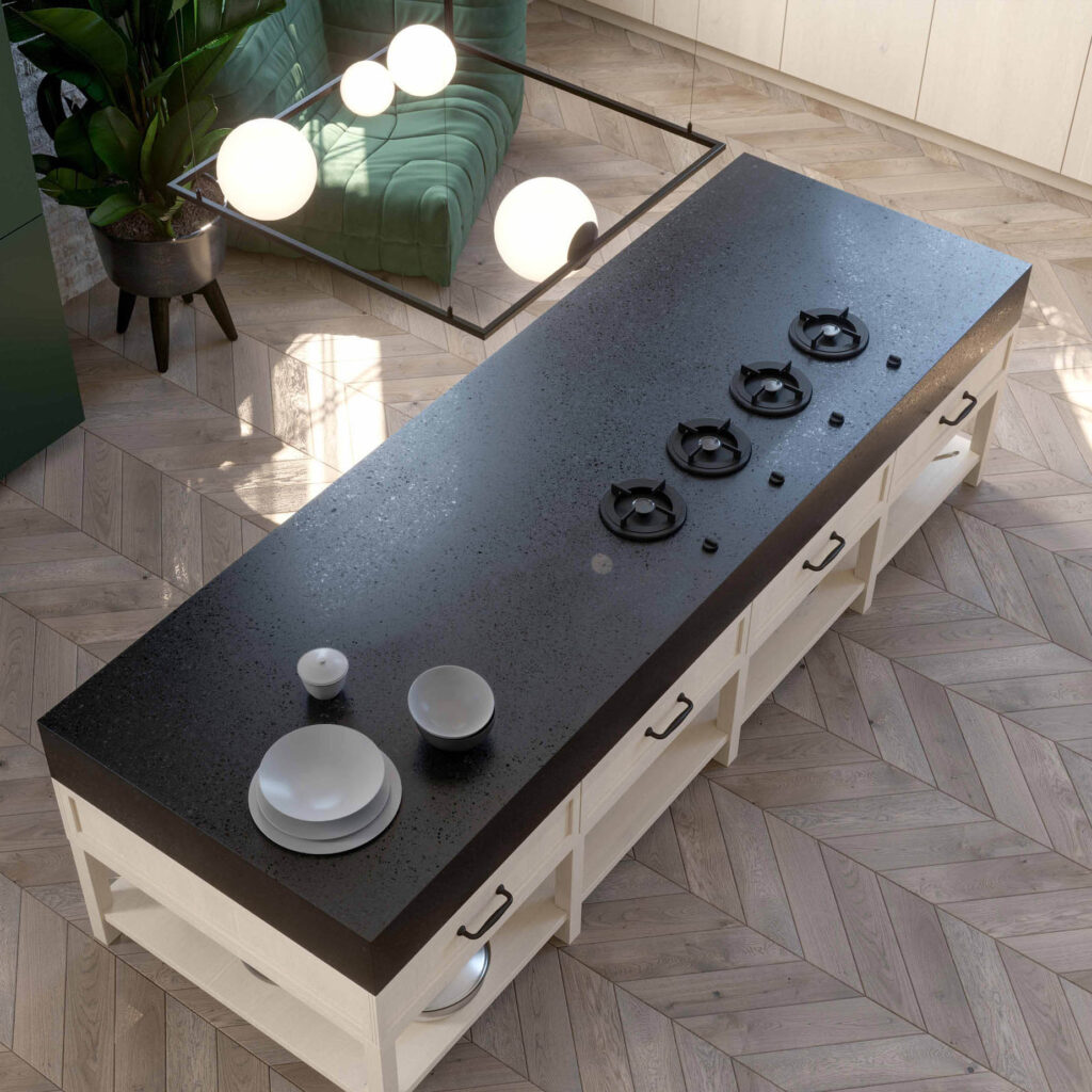 Technistone Taurus Terazzo Dark изготовлено в правила камня