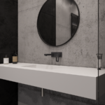 Подвесная столешница с интегрированной щелевой раковиной (столешница (1700-2500)х520 Н120) изготовлено в правила камня