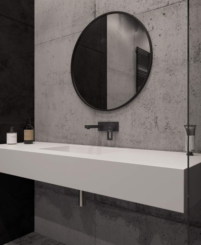 Подвесная столешница с интегрированной щелевой раковиной (столешница (800-1700)х520 Н120) изготовлено в правила камня