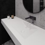 Подвесная столешница с интегрированной раковиной-лодочкой (столешница (1800-2500)х520 Н120) изготовлено в правила камня