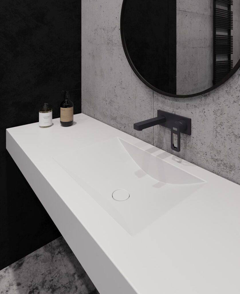 Подвесная столешница с интегрированной раковиной-лодочкой (столешница (до 900)х520 Н120) изготовлено в правила камня