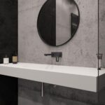 Подвесная столешница с интегрированной овальной раковиной (столешница (1800-2500)х520 Н120) изготовлено в правила камня