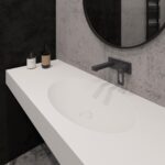 Подвесная столешница с интегрированной овальной раковиной (столешница (1800-2500)х520 Н120) изготовлено в правила камня