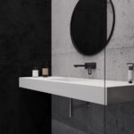 Подвесная столешница с интегрированной прямоугольной раковиной (столешница (1800-2500)х520 Н120) изготовлено в правила камня