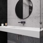 Подвесная столешница с интегрированной прямоугольной раковиной (столешница (1800-2500)х520 Н120) изготовлено в правила камня