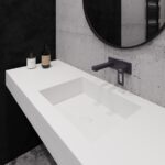 Подвесная столешница с интегрированной прямоугольной раковиной (столешница (1800-2500)х520 Н120) изготовлено в правила камня