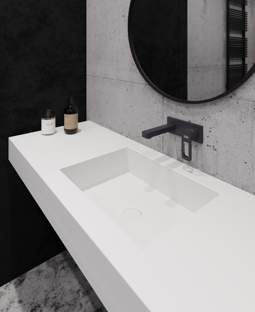 Подвесная столешница с интегрированной прямоугольной раковиной (столешница (900-1800)х520 Н120) изготовлено в правила камня