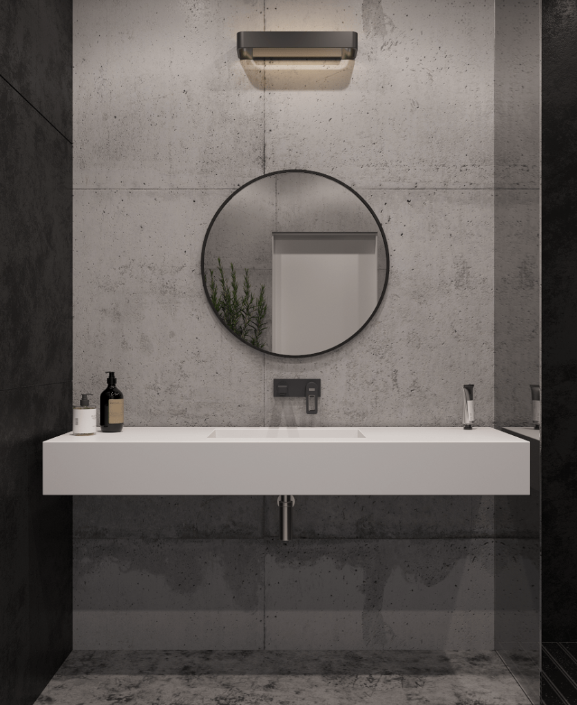 Подвесная столешница с интегрированной щелевой раковиной (столешница (до 800)х520 Н120) изготовлено в правила камня