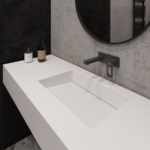 Подвесная столешница с интегрированной щелевой раковиной (столешница (1700-2500)х520 Н120) изготовлено в правила камня