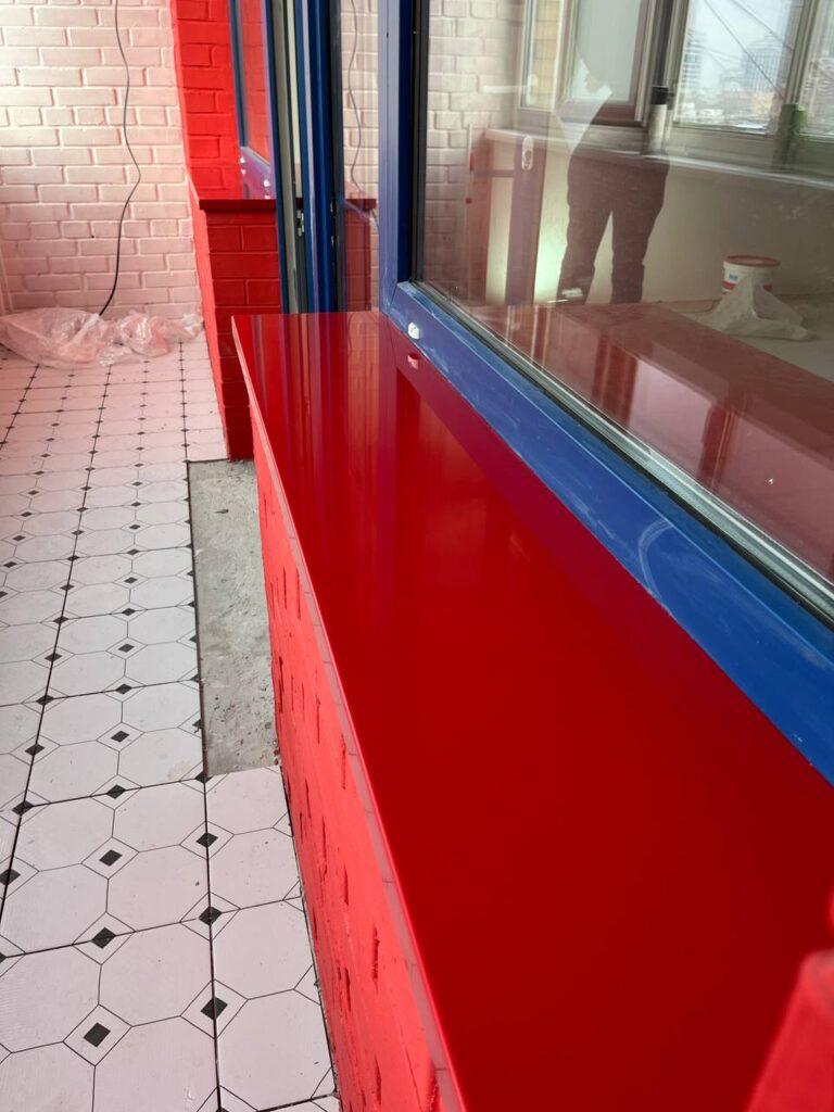 Красные подоконники (4-шт) из искусственного камня для яркого интерьера изготовлено в правила камня