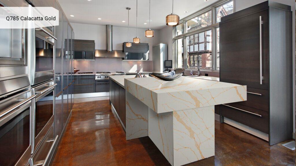 Noblle Quartz Q785 Calacatta Gold изготовлено в правила камня