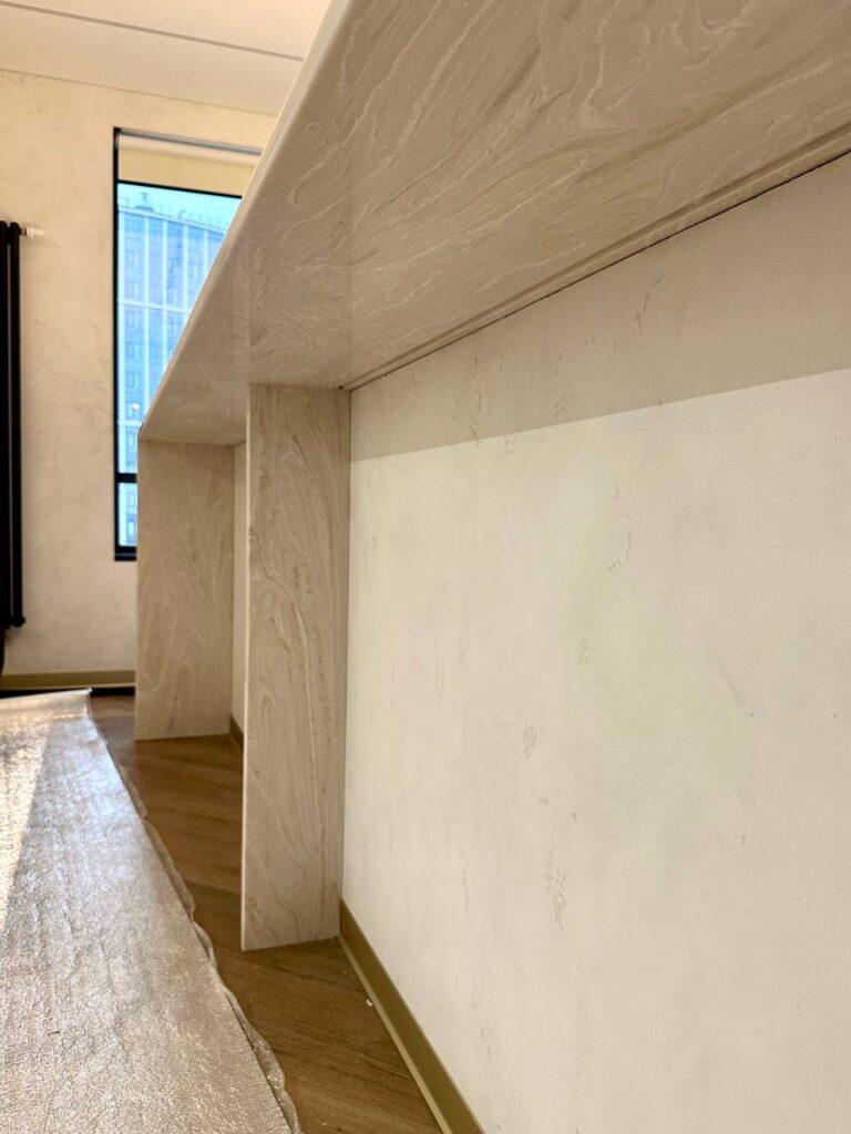 Акриловая угловая столешница с барной стойкой изготовлено в правила камня